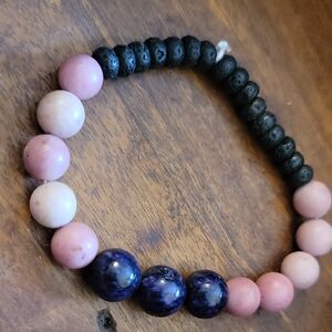 ✨️Handmade Charoite, Rhodnite Frosted(for Essential Oil) and Lava Bead Bracelet